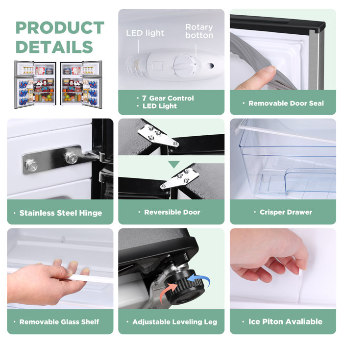 Frestec 3.2 Cubic Feet Freestanding Mini Fridge with Freezer & Reviews